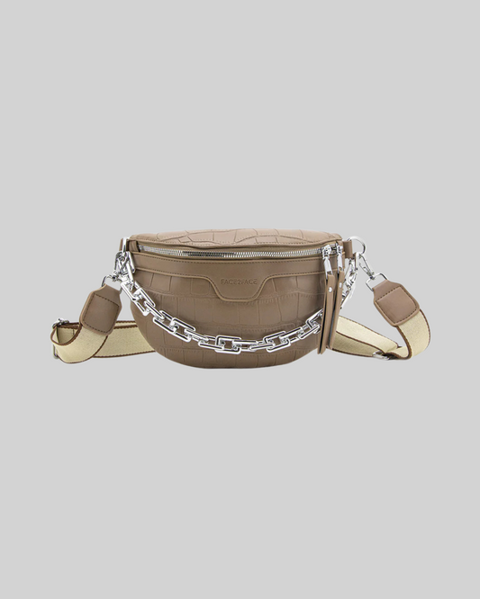 Bandolera Y Canguro De Mujer Con Textura Croco Y Cadena Metálica